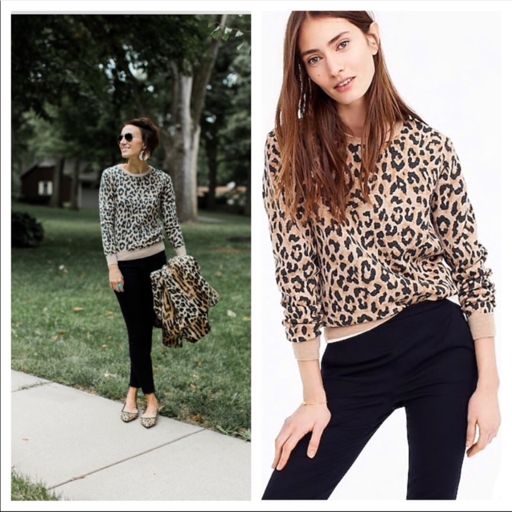 J.crew Merino Wool Leopard Pullover Sweater - small
